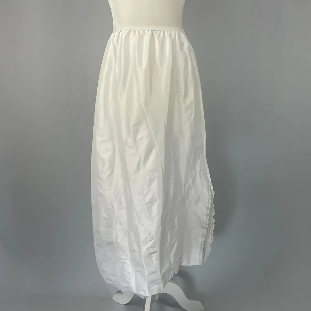 Vintage Lorraine Half Slip Size Small White Silky Shiny Long Maxi Side Slit 70s
